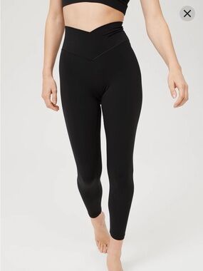 aerie Real Me Black Crossover Waffle Knit High-Rise 7/8 Legging NWT